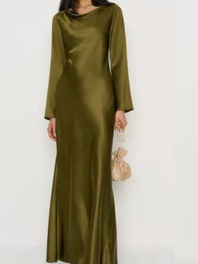 REFORMATION NWT Pike Silk Maxi Dress in Moss